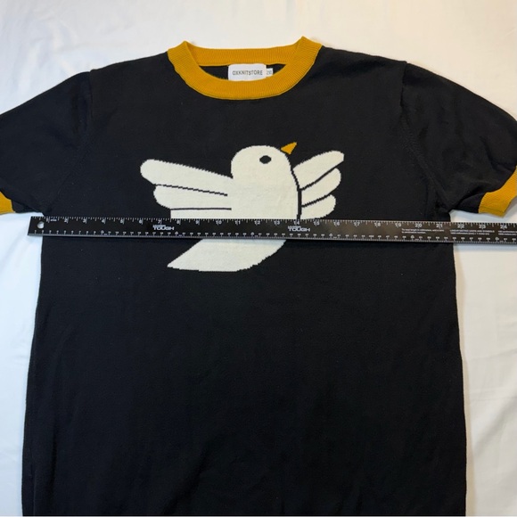 OXKNITSTORE Bird Graphic Knit Sweater Tee Black Mustard 2XL - Picture 6 of 7